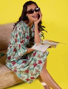 Indian hand block cotton short dress personalized bride wedding honymoon dress gift floral printed woman stylish dress birthday - Product Image 3