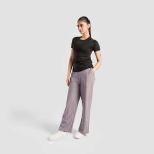 Prism Casual Trousers High-Waisted Wide Leg Pants <b>Elastic</b> Waist Breathable Corduroy Button Worn Wrinkled Style-Available Grey - Product Image 4