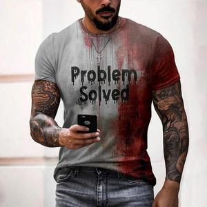 T-shirts pour hommes problème résolu t-shirts imprimés sanglants mode Horrible Halloween manches courtes décontracté col rond surdimensionné t-shirts hauts - Product Image 1