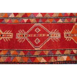 Vintage 2.7x11.4 ft Rug, Herki Turkish Rug, <b>Red</b> Abstract <b>Wool</b> Rug - Product Image 4
