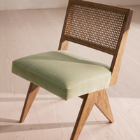 Chaise de salle à manger scandinave moderne style restaurant maison chaise de salle à manger cadre en bois massif tissé canne ligne arrière tissu vert