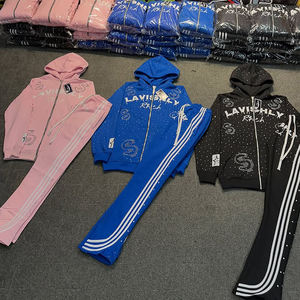 ชุดวอร์มผู้ชายทรงบ็อกซี่ สไตล์ไฮสตรีท ผ้าฟลีซทอ ระบายอากาศ น้ำหนัก 380 กรัม ซิปหน้า ประดับคริสตัลที่ฮู้ด พิมพ์ลายเต็มตัว - Product Image 2