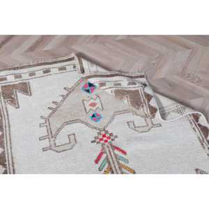Tapis vintage 0,3 x 11,8 pieds, tapis Herki, tapis blanc à pois en laine - Product Image 5
