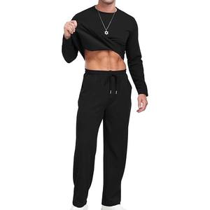 Ensembles de survêtement pour hommes 2 pièces pull à manches longues gaufré survêtement tenues jogger décontractées ensembles de costumes - Product Image 2