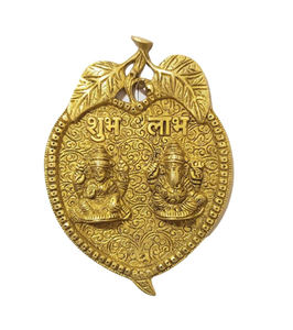 Escultura hindú de latón Laxmi Ganesha, pieza de exhibición hecha a mano para Shubh Labh Pujan para decoración Divali en la mesa de oficina del templo del hogar - Product Image 1