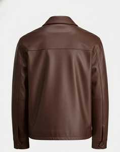 เสื้อแจ็คเก็ตบอมเบอร์หนังแกะแท้สีน้ำตาลเข้มสำหรับผู้ชาย สไตล์คลาสสิก ปกเสื้อเชิ้ต ผ้านุ่ม สวมใส่สบาย ดูดี มีสไตล์ เป็นมิตรกับสิ่งแวดล้อม ทรงเข้ารูป - Product Image 2