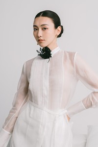 Blusas ecológicas para mujer, camisas de manga larga con cuello frontal plisado, blusa gris de manga larga, ropa de oficina para mujer, hormiga blanca - Product Image 3