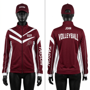 Veste d'entraînement de volley-ball en polaire polyester premium 220 GSM, design à panneaux chevron marron et blanc, logo personnalisé par transfert thermique - Product Image 6