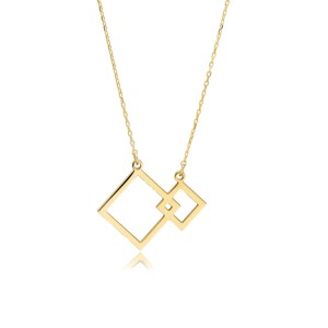 Collier à breloques carrés géométriques entrelacés, fabrication artisanale turque, bijoux en argent sterling 925 en gros - Product Image 4