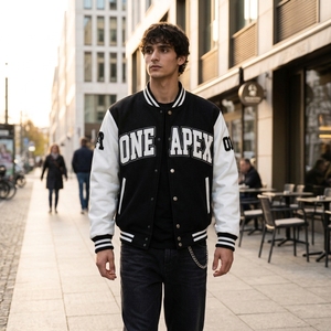 Custom Black Wool Original <b>Leather</b> Varsity <b>Jacket</b> Men Chenille Letterman <b>Jacket</b> College Bomber <b>Jacket</b> OEM Streetwear Outerwear - Product Image 6