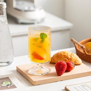 Verres à vin en forme de ballon vintage soufflés à la main, nouveau design, gobelets à côtes, 12 oz, verres à pied à rayures verticales pour cocktails et vin - Product Image 2