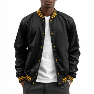 Chaqueta Bomber de Satén con Botones para Hombre, Ropa de Abrigo de Invierno, Chaquetas Universitarias de Satén, Ropa de Abrigo Masculina, Abrigo Bomber de Seda Satén para Hombre - Product Image 1