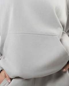 Light Grey Pullover Hoodie <b>Womens</b> Warm <b>Fleece</b> Oversized Sweatshirt With Hood Soft Winter Wear Casual Style Kangaroo Pocket - Product Image 5