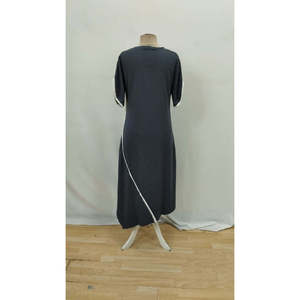 Vestido de viscosa de dos hilos con cuello redondo, manga corta, detalle de doble raya en color y corte asimétrico para mujer, 26510 - Gris - Product Image 6