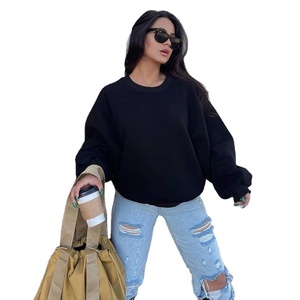 Sudadera informal para mujer con logotipo personalizado de lana bordada, cuello redondo liso, manga larga, talla grande, sudadera en blanco - Product Image 3