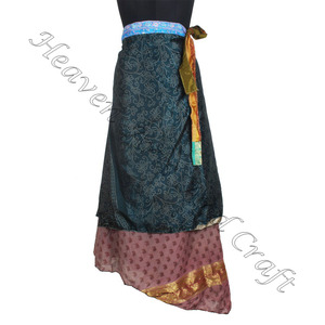 Nouveau Vintage soie robe magique Wrap licou Sarong jupe portefeuille 50 "taille 38" Long Sari longues jupes portefeuille à la main Vintage réversible - Product Image 1