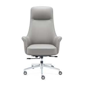 Silla de Oficina Ergonómica Contemporánea de Cuero Sintético en Gris con Acabados Cromados - Product Image 5