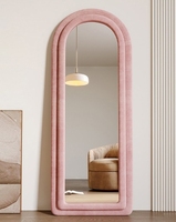 Miroir mural et de sol en tissu polaire Teddy beige 60x160cm, en bois MDF, décoration intérieure moderne et mignonne, directement de l'usine, certifié BSCI