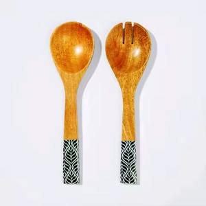 Ensemble de serveurs à salade en bois émaillé bleu, écologique, passe au lave-vaisselle, pour une utilisation en cuisine - Product Image 6