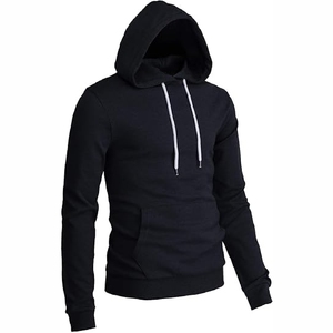 JET <b>BLACK</b> COMFORT CONTRAST DRAWSTRINGS ULTRA OFT <b>FLEECE</b> SLIM SILHOUETTE KANGAROO POCKET - Product Image 3