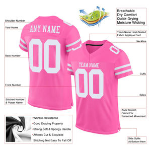 Maillot de Football américain de haute qualité couleur rose demi manches col en V Polyester fait maillot de Football de fan de sport pour unisexe - Product Image 6