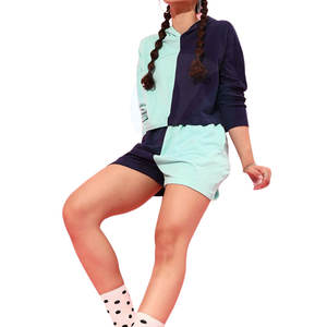 Sudaderas con capucha de algodón de calidad superior para mujer, conjunto corto, ligero, contraste de color, estilo informal de invierno - Product Image 1