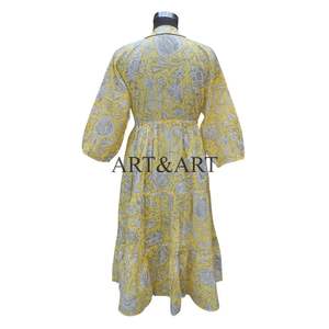 Vestido Formal de Algodón Tejido Indio con Estampado Floral Vintage, Cómodo, Transpirable, Ecológico, Étnico, para Uso Diario de Verano - Product Image 6