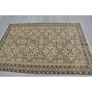 Alfombra turca clásica verde marrón Vintage 4,3x6,7 pies diseño de retazos algas marinas de lana con respaldo de látex para sala de estar de Casa adolescente - Product Image 3