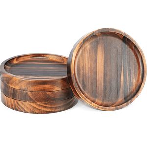 Wooden Tea & Coffee Serving Coaster Round Walnut Color for Home & Restaurant Drinks Serving Coaster with Holder - Product Image 6
