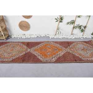 Tapis turc vintage marron orange 2.8 X 10.2ft laine à motif ethnique classique grande surface pour chambre Rectangle couloir Design Latex - Product Image 3