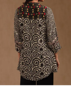 Ropa de mujer india y pakistaní de alta demanda vestido rojo étnico con estampado negro Kurti Casual traje de moda holgado - Product Image 3