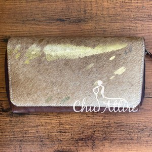 Western Hair on Metallic Genuine Leather Flap Wallets para mujer Western Cowhide Credit Card Wallet Trending Luxury Phone Clutch - Product Image 1