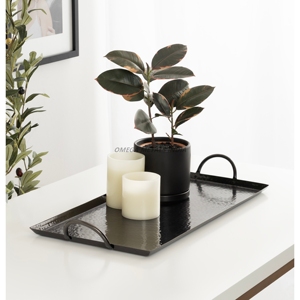 Plateau de service rectangulaire en métal noir élégant avec poignées découpées, idéal pour servir des collations et afficher des articles de décoration intérieure - Product Image 2