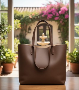 Bolso Tote Grande de Cuero Genuino Marrón Vintage para Mujer, Bolso de Hombro para Trabajo, Minimalista, para Portátil, Bolso de Compras, con Dos Cremalleras - Product Image 5