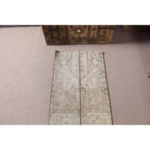 Tapis turc vintage patchwork 1,8x3,2 pi (56x97 cm) en laine blanche écologique avec envers en latex, poils moyens - Product Image 5
