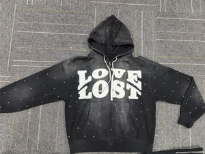 Sweat à capuche en éponge française surdimensionné Boxy avec fermeture éclair pour hommes, patch de broderie avec strass, logo personnalisé, survêtements à motif solide - Product Image 4