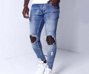 100% High Quality Lightweight Breathable <b>Elastic</b> <b>Waist</b> Regular Fit Men Customized Casual Mid Distressed Denim Straight <b>Jeans</b> for - Product Image 4