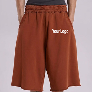 Shorts pour hommes en coton 100% écologique, respirants, longs et droits, personnalisables OEM/ODM, avec logo brodé, couleur unie. - Product Image 1