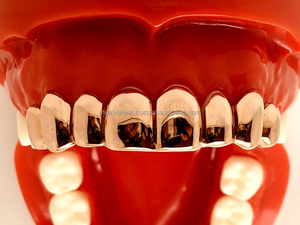 Nuevo Hip Hop Grillz 10K chapado en oro Set Plain 8 dientes parte superior inferior con oro plata y oro rosa negro sin piedras Grillz - Product Image 4