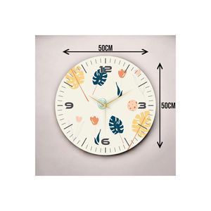<b>Silent</b> 50cm Wooden Table <b>Wall</b> <b>Clock</b> White Color Printed Leaf Pattern Gift Product - Product Image 3
