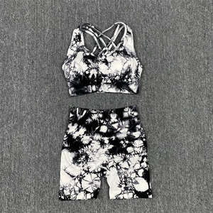 Conjunto de Yoga sin costuras de cintura alta para mujer, mallas y sujetador de tela transpirable, patrón sólido de talla grande ecológico para venta en línea - Product Image 2