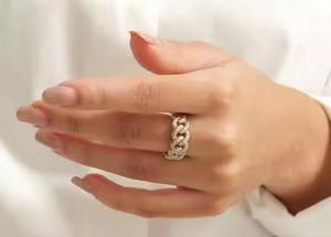 Bague en diamant cubain Miami 14K or massif demi-éternité bande glacée avec combiné diamants cultivés en laboratoire cadeau de fête des femmes - Product Image 5