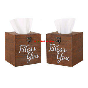 Conjunto de dos cajas de pañuelos de madera de forma cuadrada, clásico, elegante, hecho a mano, mesa decorativa, nueva caja de pañuelos de madera al por mayor - Product Image 1