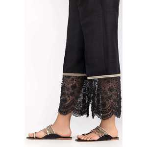 Pantalon Salwar en soie brute noire brodée TR-22-28 - Product Image 1