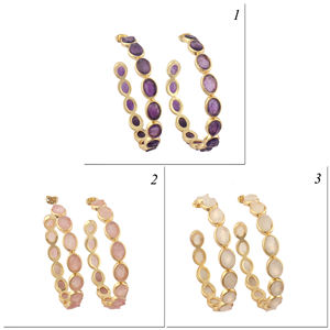 Pendiente de aro de piedra de nacimiento sin cortar en bruto natural delicado múltiples piedras preciosas ovaladas pendientes de aro de gran tamaño joyería de Latón chapado en oro de 18 quilates - Product Image 1