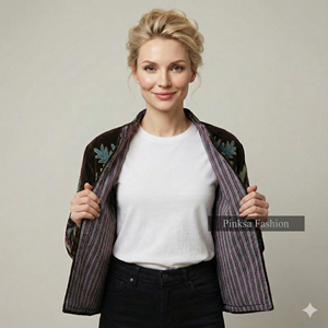 Veste Suzani en velours de coton tricoté à la main |   Manteau d'automne/hiver bohème pour femmes |   Broderie à motifs floraux écologiques - Product Image 2