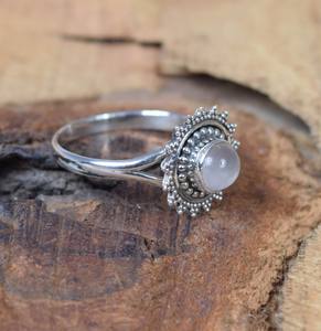 Anillo de diseño de girasol de Plata de Ley 925 sólida con piedras preciosas de cuarzo rosa suave Ajuste de bisel de 7mm Ropa DE BODA hecha a mano - Product Image 3