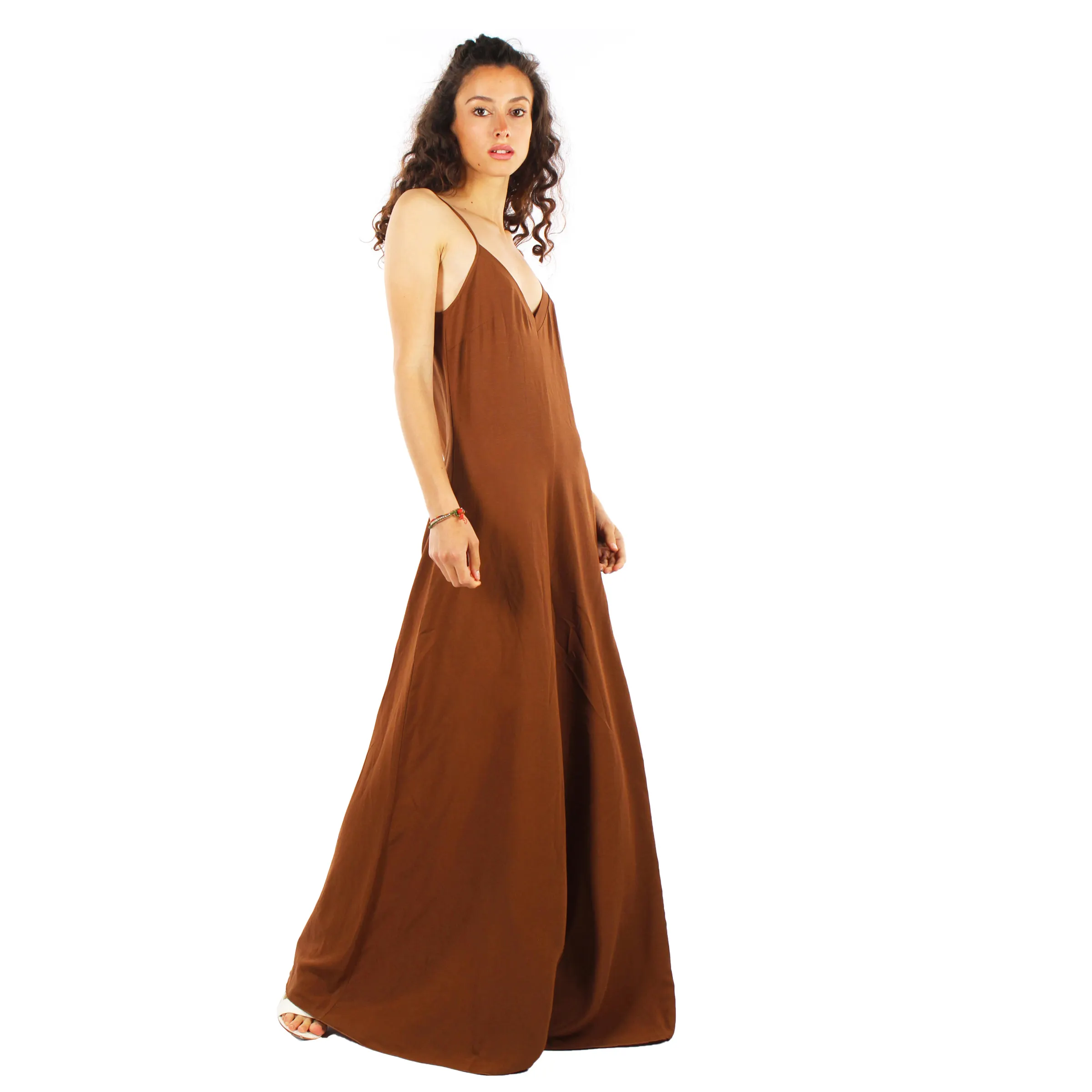 Effortlessly Modern Sleeveless Brown Palazzo Jumpsuit in a Luxurious Viscose-Linen for daytime party size large