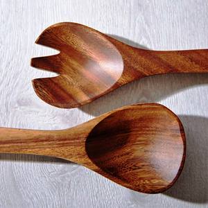 Juego de servidor de ensalada con mango tejido de ratán de madera No de pieza 2 Hecho EN LA India Utensilio de servidor de ensalada de madera Juego de herramientas de cocina - Product Image 4