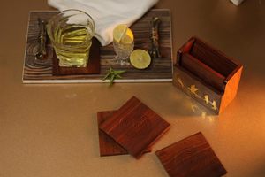 Sous-verre artisanal en bois de sheesham |   Ensemble de 6 sous-verres en bois (grands) Sous-verres en bois pour boissons - Product Image 2